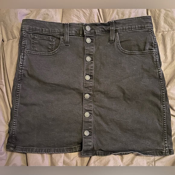 Madewell Black Denim Straight Button Skirt - Picture 1 of 4